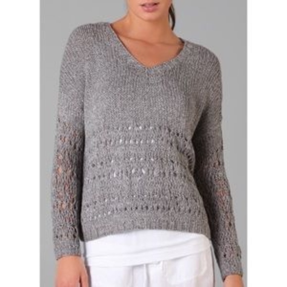 Vince Sweaters - Vince Knitted by Hand Grey V Neck Pullover Sweater